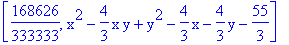 [168626/333333, x^2-4/3*x*y+y^2-4/3*x-4/3*y-55/3]